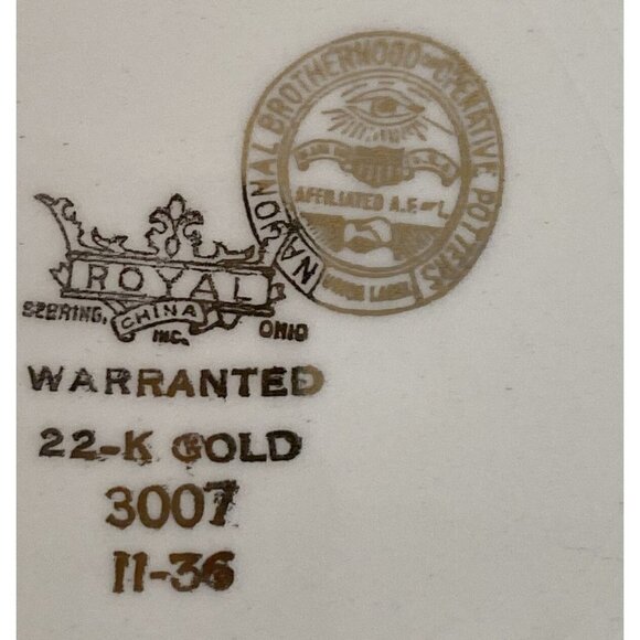 Royal China Tea Saucer & Bowl Set 22K Gold Trim Sebring Ohio Pattern 3007 - Picture 7 of 16